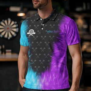 Blue And Purple Flame Men Dart Shirt With Pocket Option Custom Dart Jersey TDM3759
