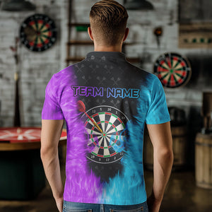 Blue And Purple Flame Men Dart Shirt With Pocket Option Custom Dart Jersey TDM3759
