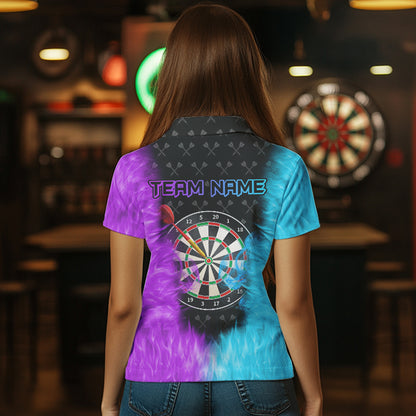 Blue And Purple Flame Women Dart Shirt With Pocket Option Custom Dart Jersey TDM3759
