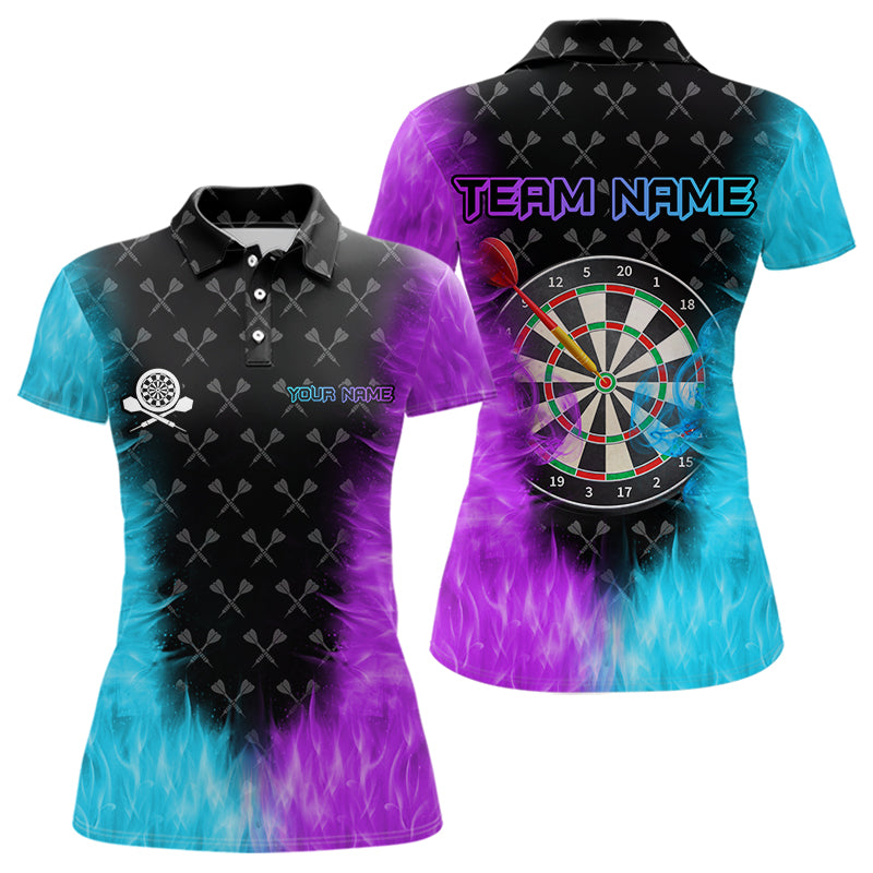 Blue And Purple Flame Women Dart Shirt With Pocket Option Custom Dart Jersey TDM3759