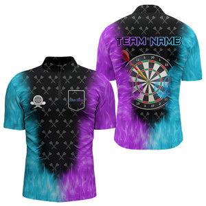 Blue And Purple Flame Men Dart Shirt With Pocket Option Custom Dart Jersey TDM3759