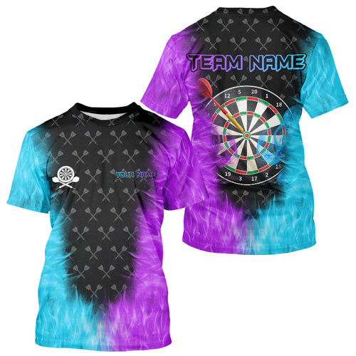 Blue And Purple Flaming Darts T Shirt For Men Custom Darts Jersey Team Outfit TDM3759