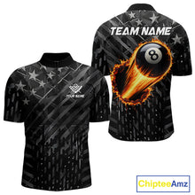 Load image into Gallery viewer, Black US Flag 8 Ball Fire Billiard Shirt For Men Custom Billiard Team Jersey Polo &amp; 1/4 Zip TDM6122