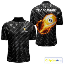 Load image into Gallery viewer, Black US Flag 9 Ball Fire Billiard Shirt For Men Custom Billiard Team Jersey Polo &amp; 1/4 Zip TDM6123