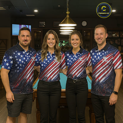 American Flag Fire 8 Ball Pool Billiard Shirt For Women Custom Billiard Team Jersey Polo & 1/4 Zip TDM6124