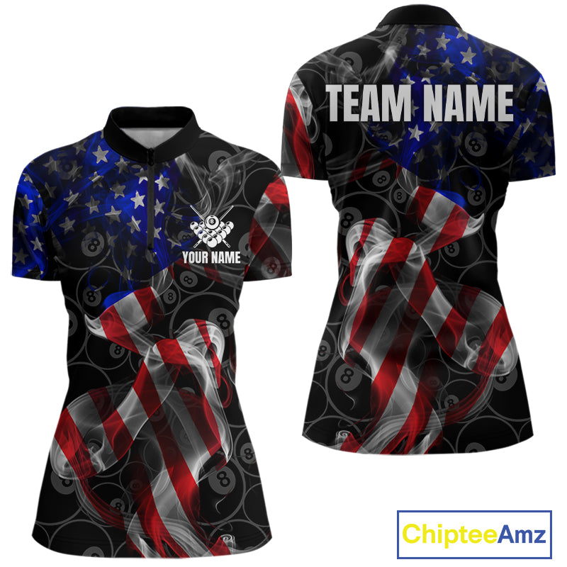 American Flag Smoke 8 Ball Billiard Shirts For Women Custom Patriotic Billiard Pool Team Jerseys TDM4028