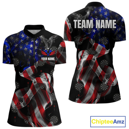 Custom Women's Dart Shirt With Pocket Option, US Flag Smoke Darts Team Jersey TDM4029