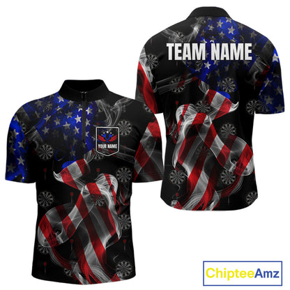 Custom Men's Dart Shirt With Pocket Option, US Flag Smoke Darts Team Jersey TDM4029