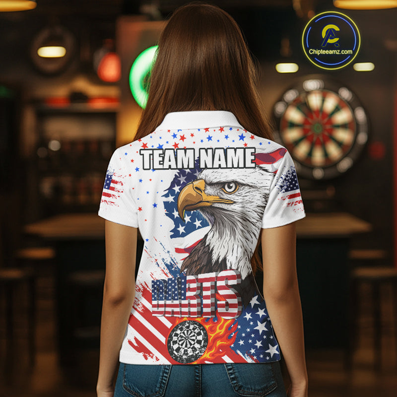 American Flag Eagle Dart Shirt For Women – 3D Dartboard Fire Flame Custom Patriotic Dart Team Jersey TDM4036