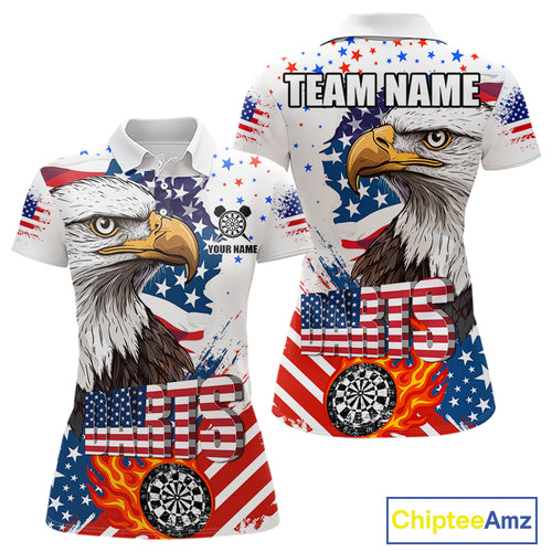 American Flag Eagle Dart Shirt For Women – 3D Dartboard Fire Flame Custom Patriotic Dart Team Jersey TDM4036