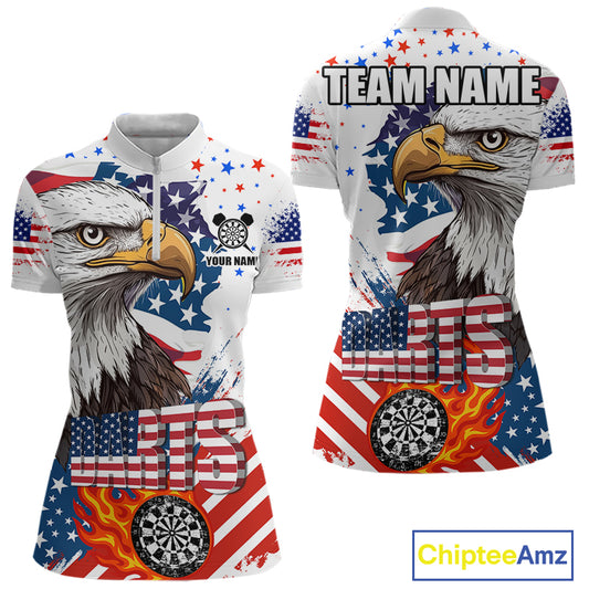 American Flag Eagle Dart Shirt For Women – 3D Dartboard Fire Flame Custom Patriotic Dart Team Jersey TDM4036