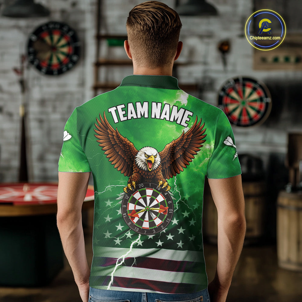 Green Lightning American Flag Eagle Dart Shirt With Pocket Option For Men TDM6552