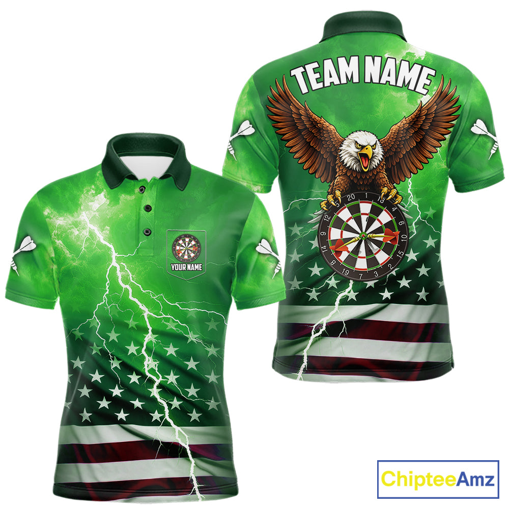 Green Lightning American Flag Eagle Dart Shirt With Pocket Option For Men TDM6552