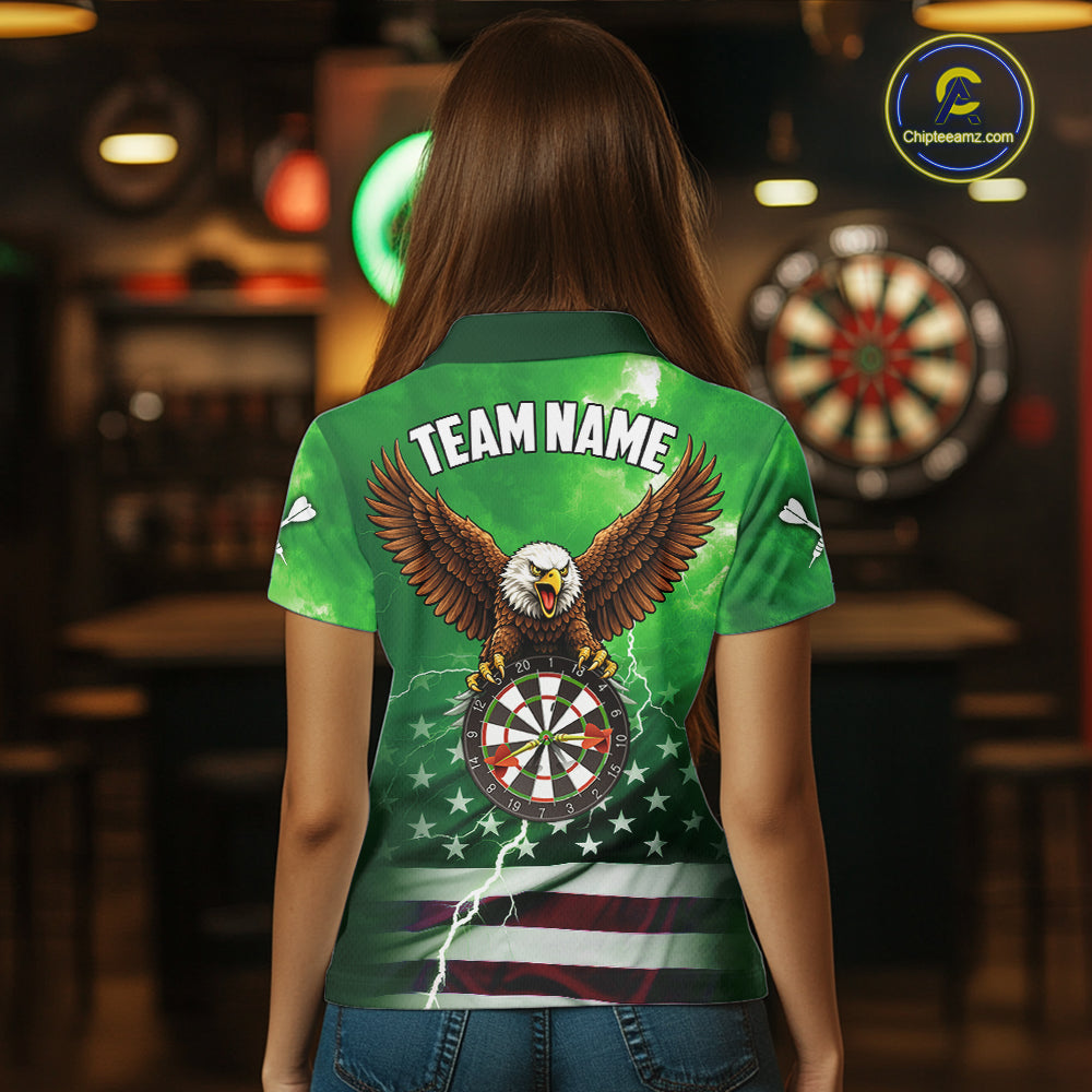 Green Lightning American Flag Eagle Dart Shirt With Pocket Option For Women TDM6552
