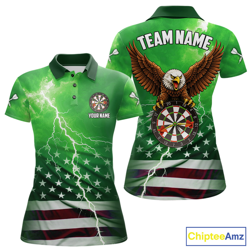 Green Lightning American Flag Eagle Dart Shirt With Pocket Option For Women TDM6552