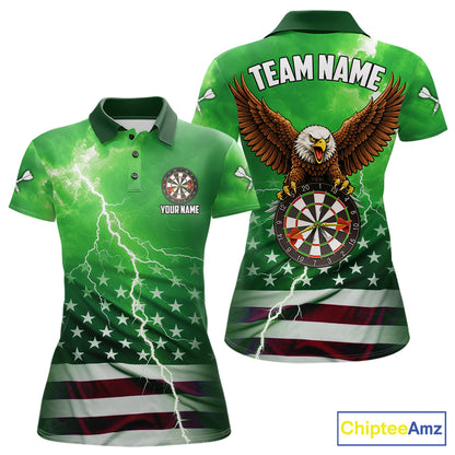 Green Lightning American Flag Eagle Dart Shirt With Pocket Option For Women TDM6552