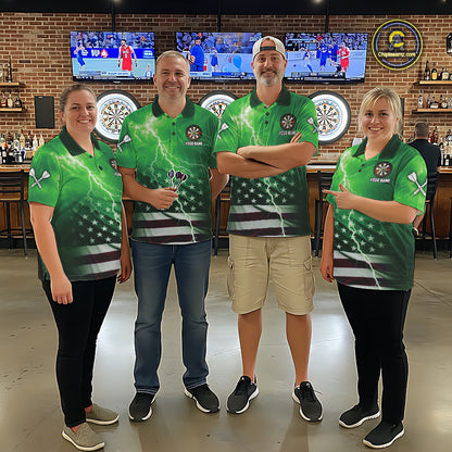 Green Lightning American Flag Eagle Dart Shirt With Pocket Option For Women TDM6552
