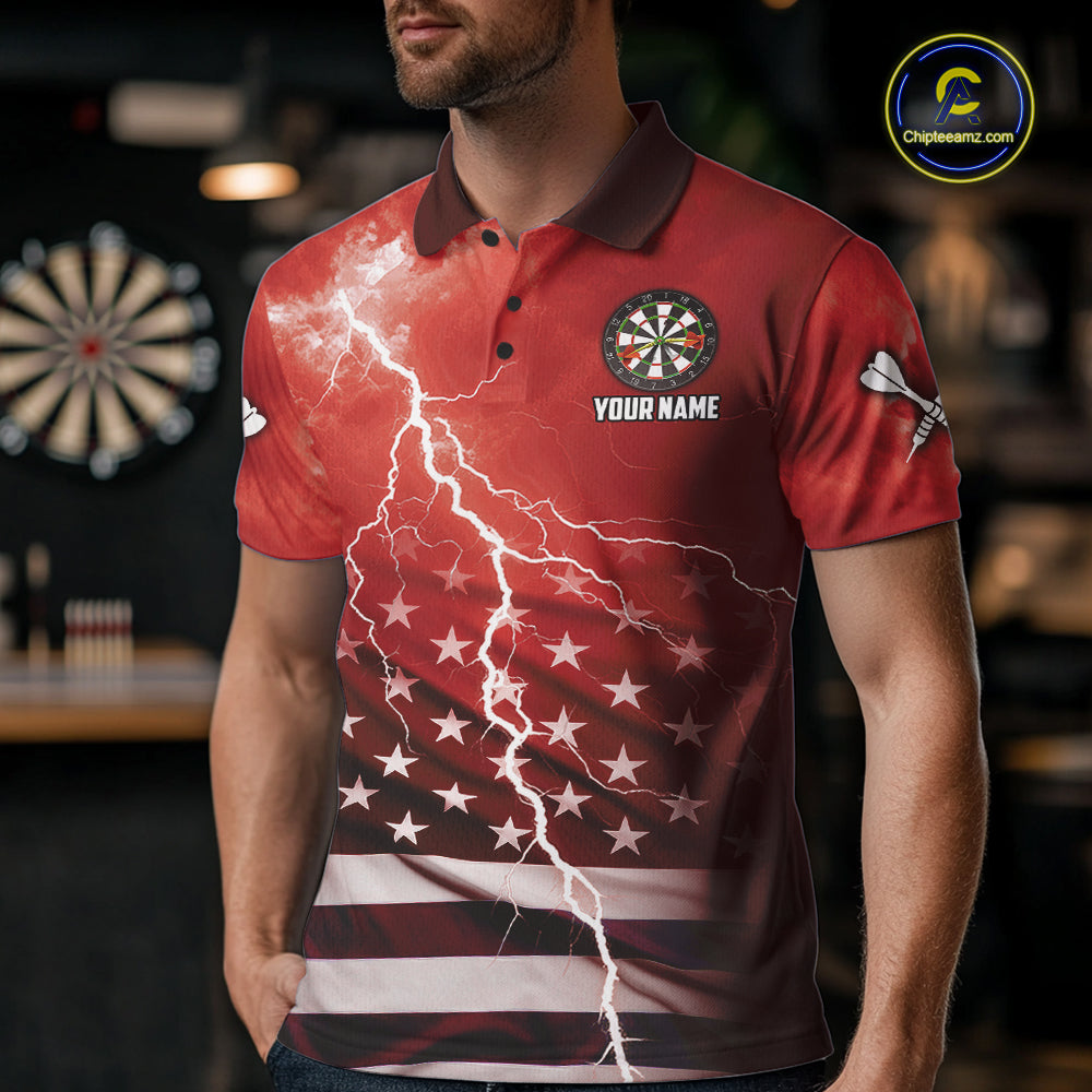Red Lightning American Flag Eagle Dart Shirt With Pocket Option For Men TDM6553