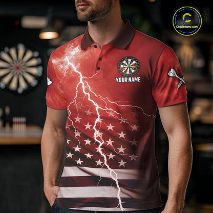 Red Lightning American Flag Eagle Dart Shirt With Pocket Option For Men TDM6553