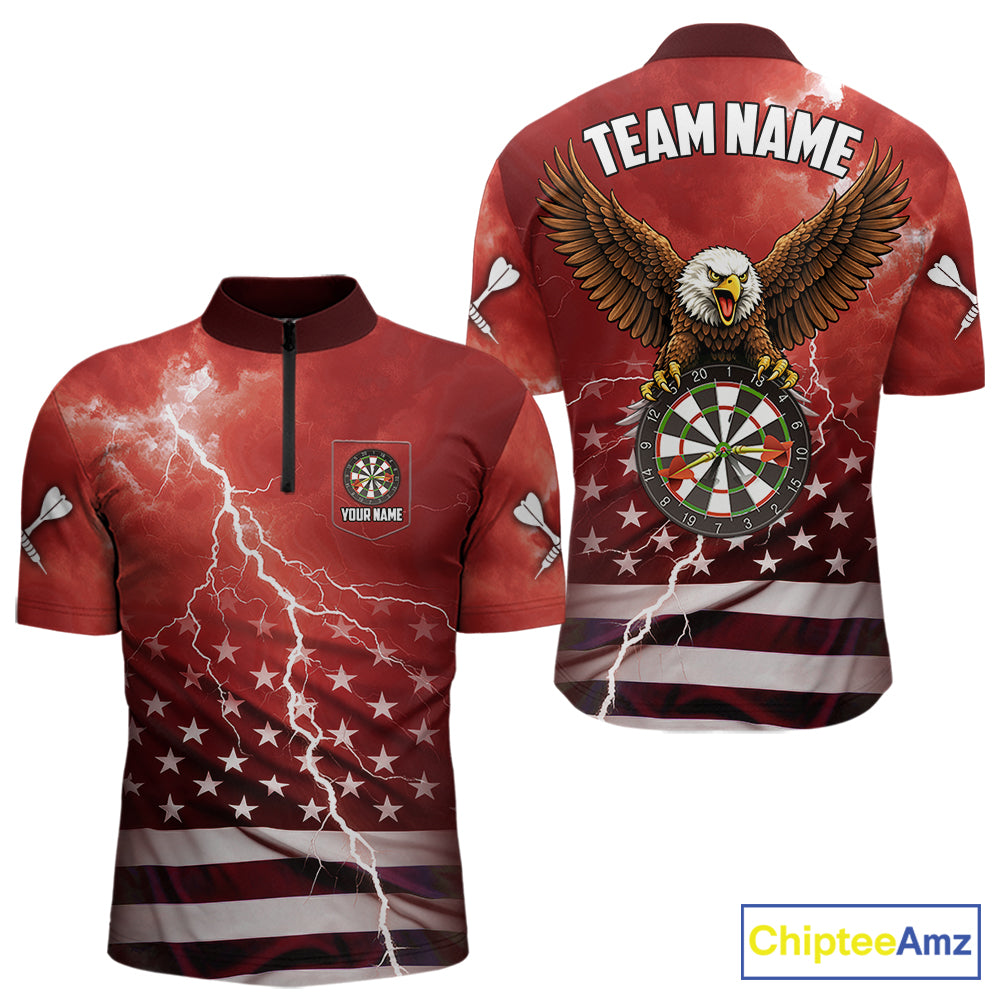 Red Lightning American Flag Eagle Dart Shirt With Pocket Option For Men TDM6553