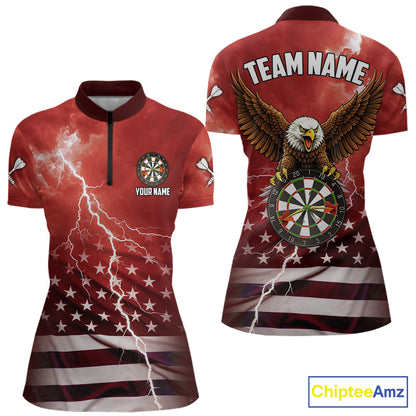 Red Lightning American Flag Eagle Dart Shirt With Pocket Option For Women TDM6553