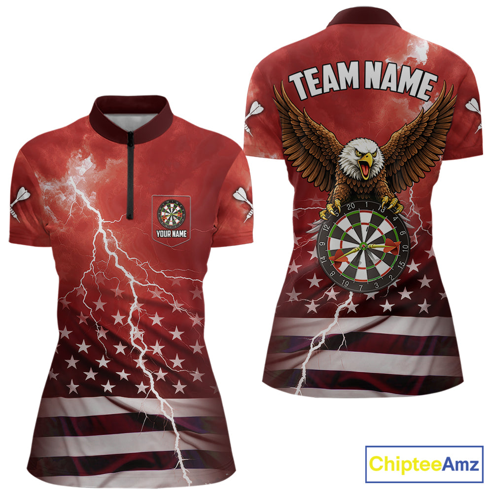 Red Lightning American Flag Eagle Dart Shirt With Pocket Option For Women TDM6553