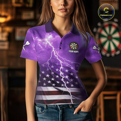 Purple Lightning American Flag Eagle Dart Shirt With Pocket Option For Women TDM6554