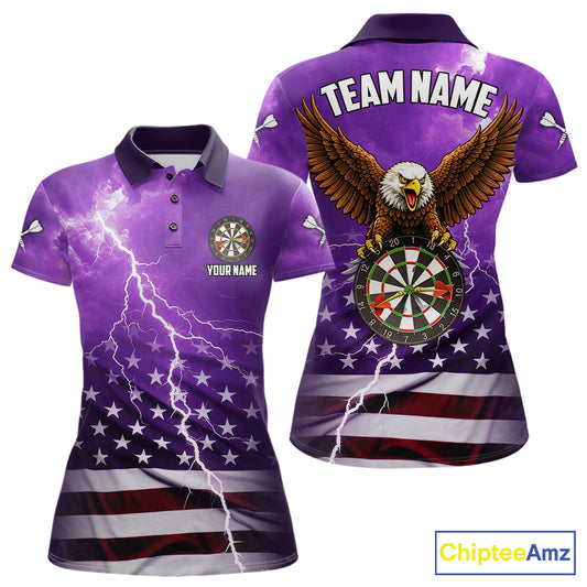 Purple Lightning American Flag Eagle Dart Shirt With Pocket Option For Women TDM6554
