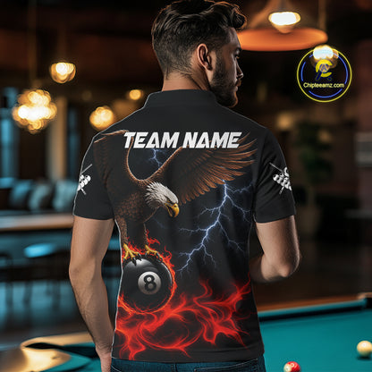 Red Flaming Eagle 8 Ball Pool Billiard Shirts For Men Custom Billiard Team Jersey Polo & 1/4 Zip TDM6560