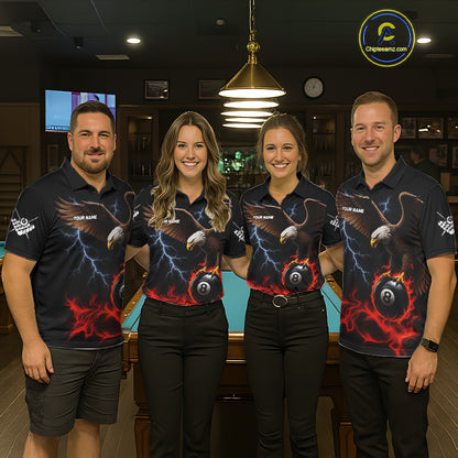 Red Flaming Eagle 8 Ball Pool Billiard Shirts For Women Custom Billiard Team Jersey Polo & 1/4 Zip TDM6560