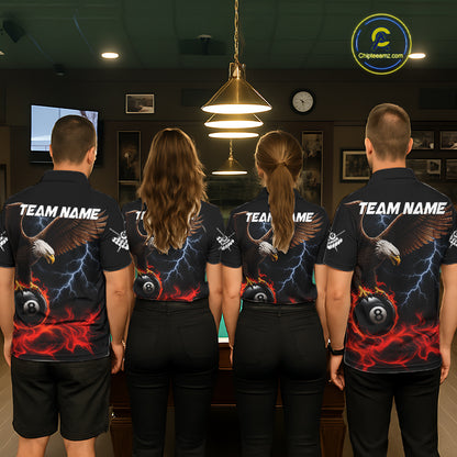 Red Flaming Eagle 8 Ball Pool Billiard Shirts For Women Custom Billiard Team Jersey Polo & 1/4 Zip TDM6560