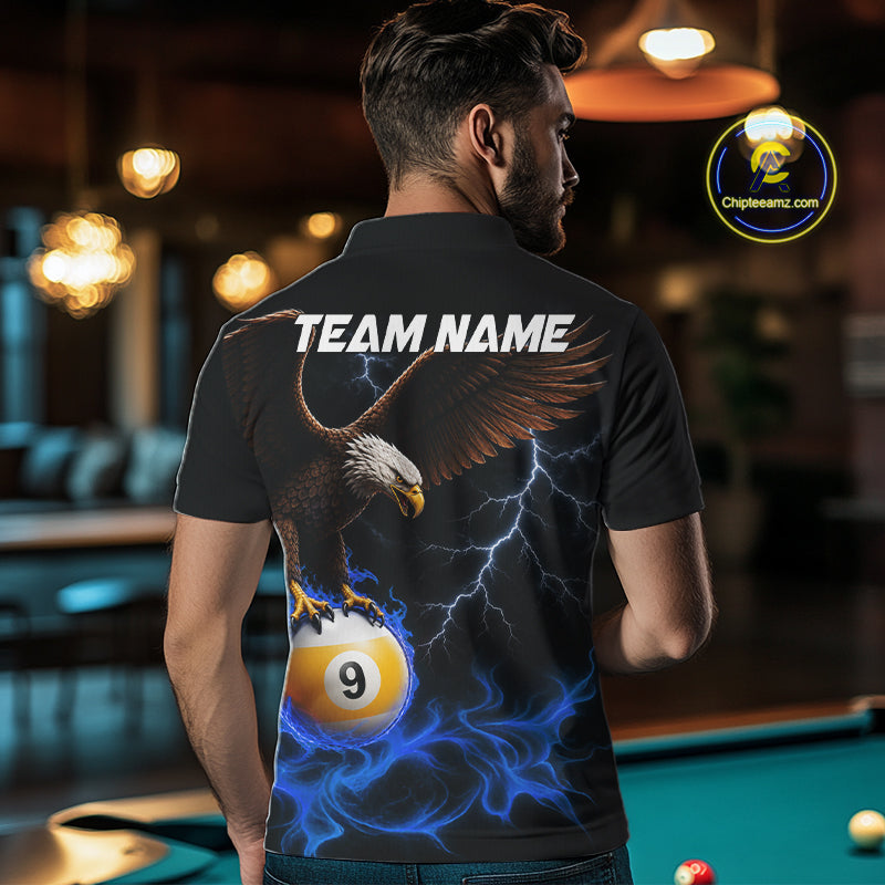 Blue Flaming Eagle 8 Ball & 9 Ball Billiard Shirts For Men Custom Pool Team Jersey Polo & 1/4 Zip TDM6561