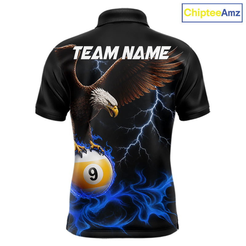 Blue Flaming Eagle 8 Ball & 9 Ball Billiard Shirts For Men Custom Pool Team Jersey Polo & 1/4 Zip TDM6561