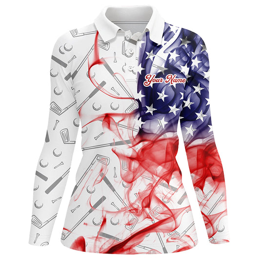 Personalized American Flag Smoke Womens Golf Polo Shirts Patriotic Golf Shirts For Ladies, Golf Gifts TDM1850