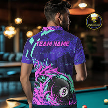 Load image into Gallery viewer, Personalized 8 Ball Billiard Shirt For Men | Neon Purple, Pink &amp; Teal Paint Funny Pool Team Jersey TDM4232
