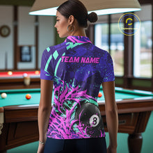 Load image into Gallery viewer, Personalized 8 Ball Billiard Shirt For Women | Neon Purple, Pink &amp; Teal Paint Funny Pool Team Jersey TDM4232