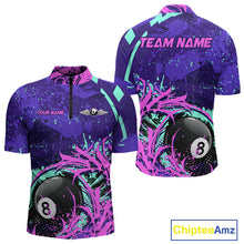 Load image into Gallery viewer, Personalized 8 Ball Billiard Shirt For Men | Neon Purple, Pink &amp; Teal Paint Funny Pool Team Jersey TDM4232