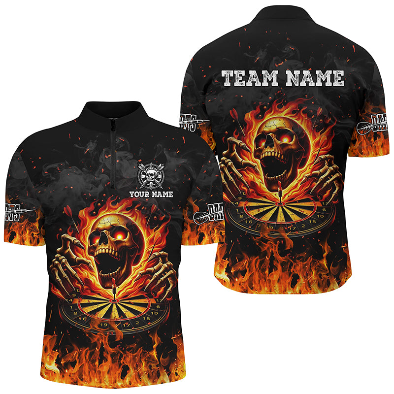 3D Fire Skull Flame Dartboard Short Sleeves Polo & Quarter-Zip Shirts Custom Darts Shirts For Men TDM2280