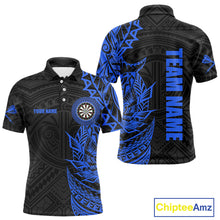 Load image into Gallery viewer, Personalized Black And Blue Tribal Darts Polo &amp; Quarter Zip Custom Dart Shirts For Men Dart Jersey TDM4826