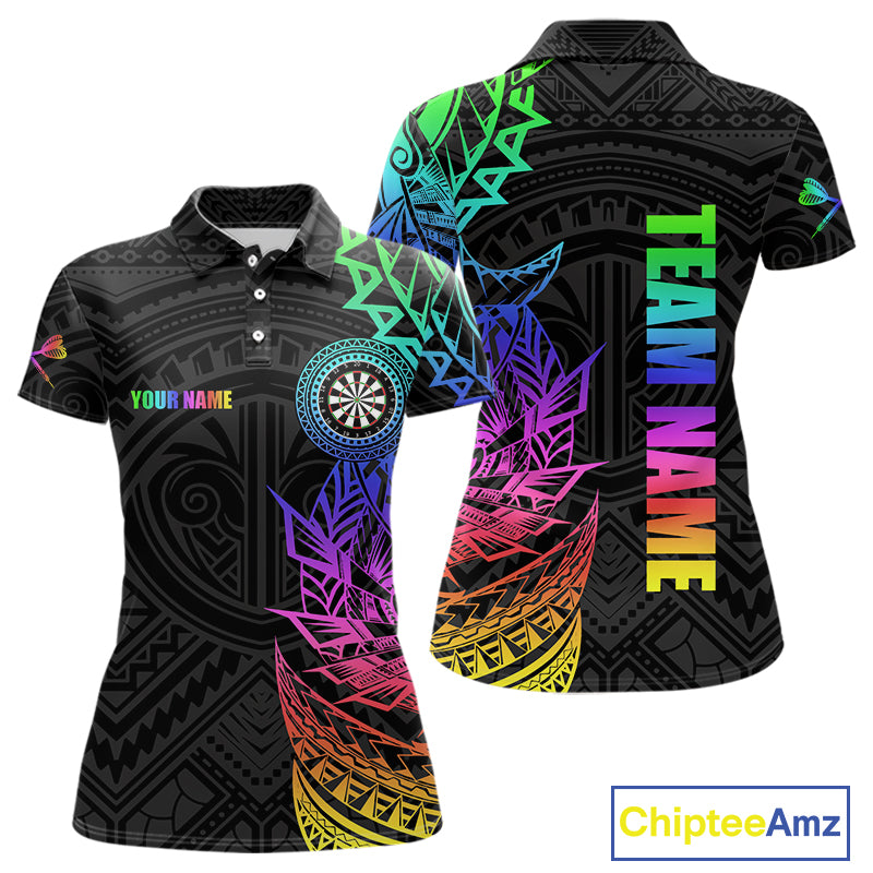 Personalized Rainbow Tribal Darts Polo & Quarter Zip Custom Darts Shirt For Women Darts Team Jersey TDM4827