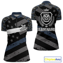 Load image into Gallery viewer, Blue Camo American Flag Darts Jersey For Women Custom Grunge Darts Shirt Team Polo &amp; Quarter Zip TDM5031