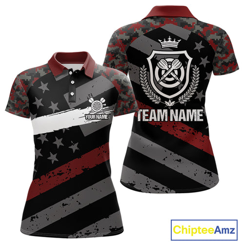 Red Camo American Flag Darts Jersey For Women Custom Grunge Darts Shirt Team Polo & Quarter Zip TDM5032