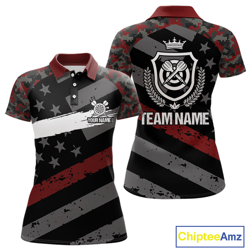 Red Camo American Flag Darts Jersey For Women Custom Grunge Darts Shirt Team Polo & Quarter Zip TDM5032