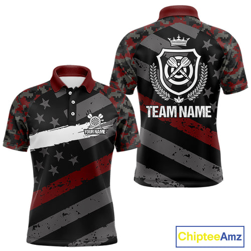 Red Camo American Flag Darts Jersey For Men Custom Grunge Darts Shirt Team Polo & Quarter Zip TDM5032
