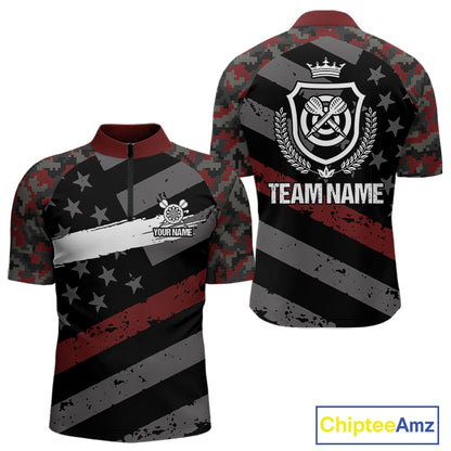 Red Camo American Flag Darts Jersey For Men Custom Grunge Darts Shirt Team Polo & Quarter Zip TDM5032