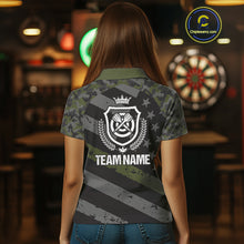 Load image into Gallery viewer, Green Military Camo US Flag Darts Jersey For Women Custom Grunge Darts Shirt Team Polo &amp; Quarter Zip TDM5033