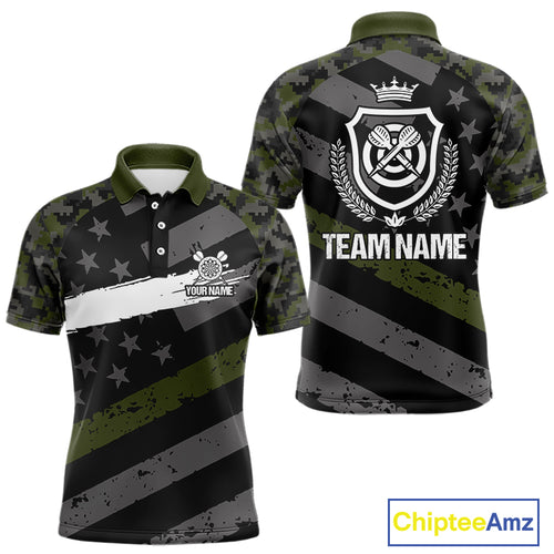 Green Military Camo US Flag Darts Jersey For Men Custom Grunge Darts Shirt Team Polo & Quarter Zip TDM5033