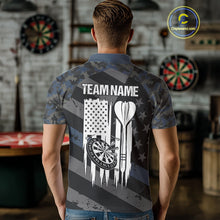Load image into Gallery viewer, Blue Camo American Flag Darts Shirt For Men Custom Patriotic Darts Jersey Team Polo &amp; 1/4 Zip TDM5034