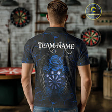 Load image into Gallery viewer, Personalized Skeleton Couple And Roses Gothic Darts Shirt For Men Custom Dart Jersey Outfit|Blue TDM5039