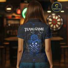 Load image into Gallery viewer, Personalized Skeleton Couple And Roses Gothic Darts Shirt For Women Custom Dart Jersey Outfit|Blue TDM5039